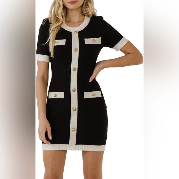Endless Rose Dresses & Skirts - NWT! Endless Rose Contrast Rib Sheath Dress Gold Button Size Medium